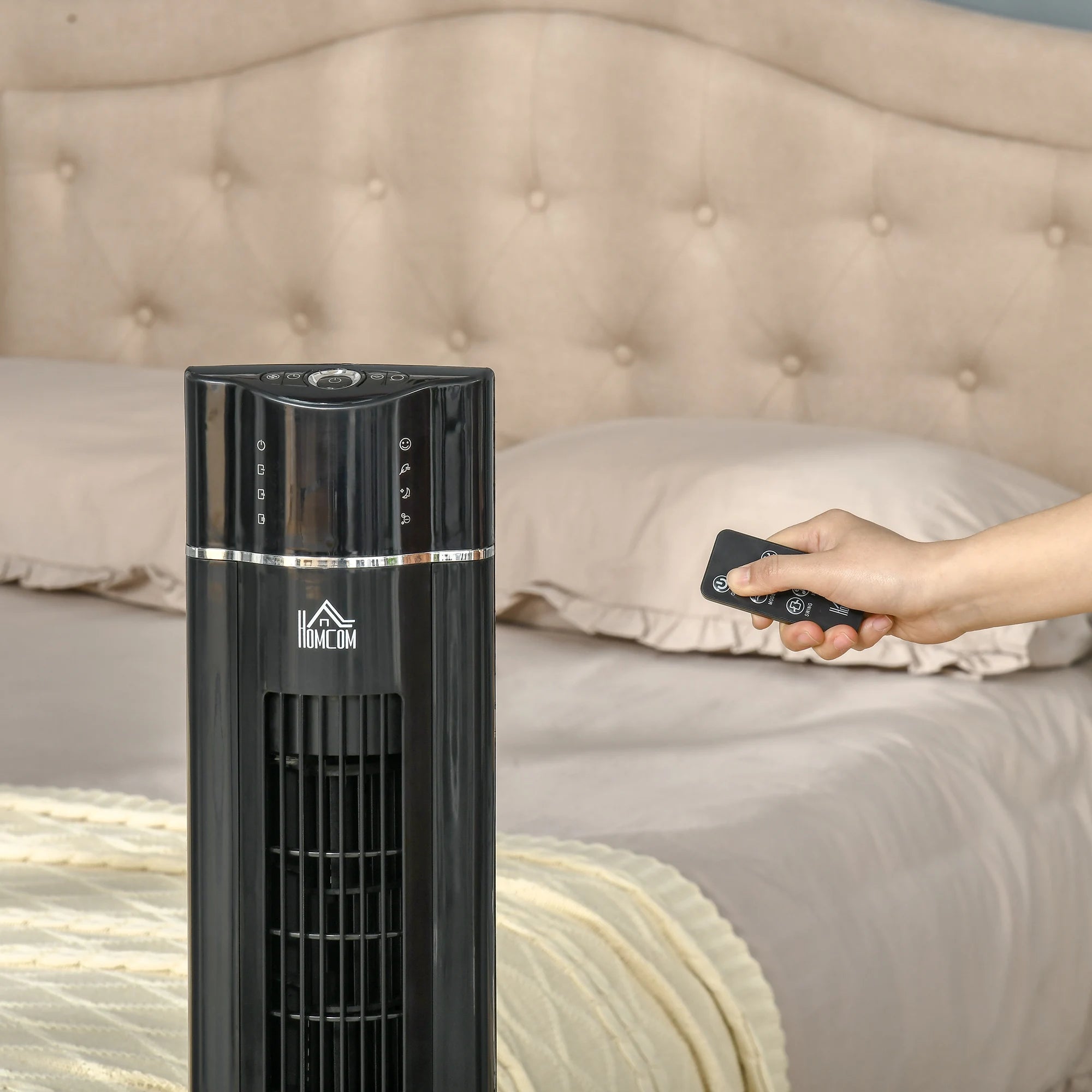 Tower Fan Anion Cooling Bedroom W/ Oscillating, Remote Controller, Black