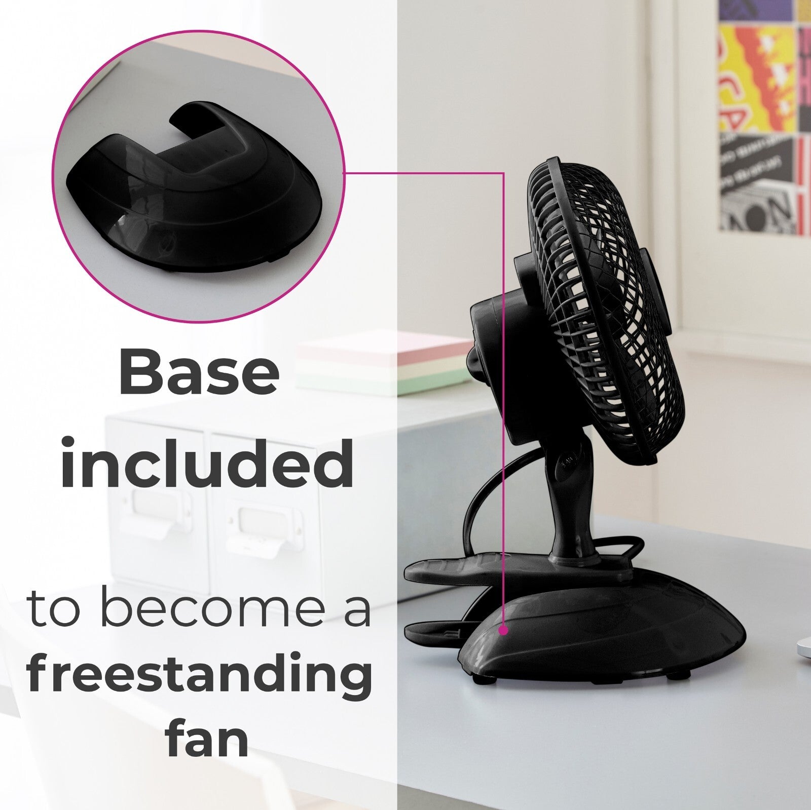 Neo Mini Fan Portable Desktop Clip Base Mount Desk 2 Speed 360 Adjustable Cool