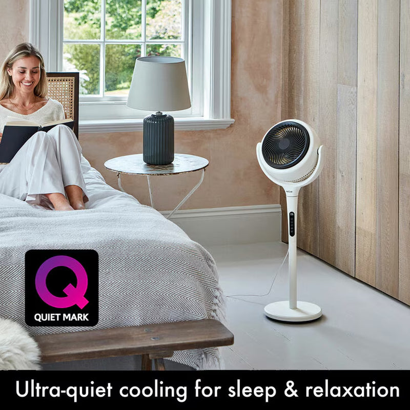 LUME Ultra Quiet 2 in 1 Air Circulator Fan with Remote & LED Backlight in Stone White