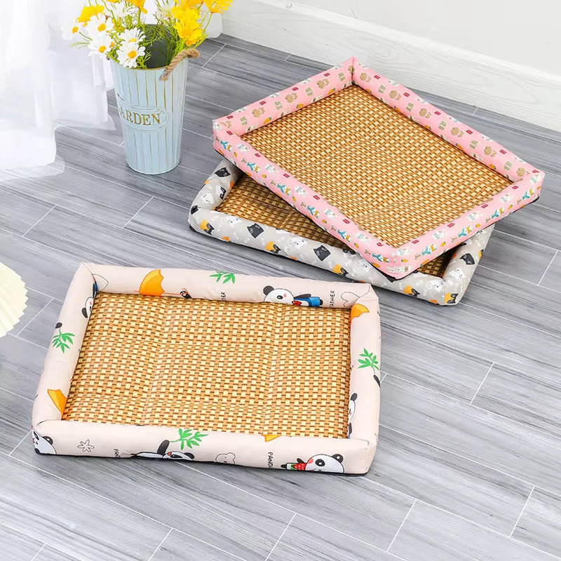 Pet Cat Bed Mat Rattan Woven Cat Sleeping Mat Sofa Bed Summer Pet Cooling Mat for Small Dog Cats Kitten Puppy Beds Cushion