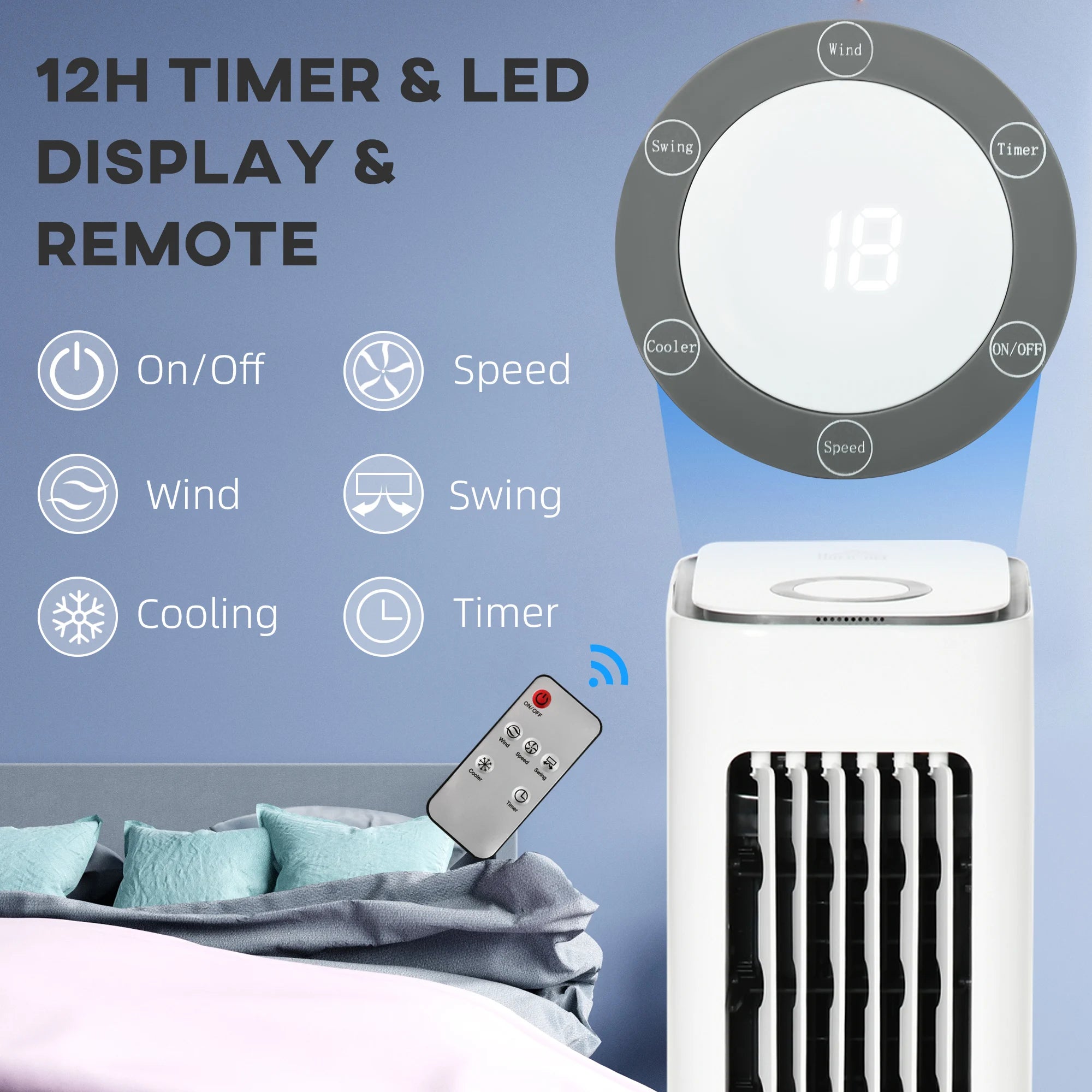 Evaporative Air Cooler with Timer, Oscillating, Ice Cooling Tower Fan