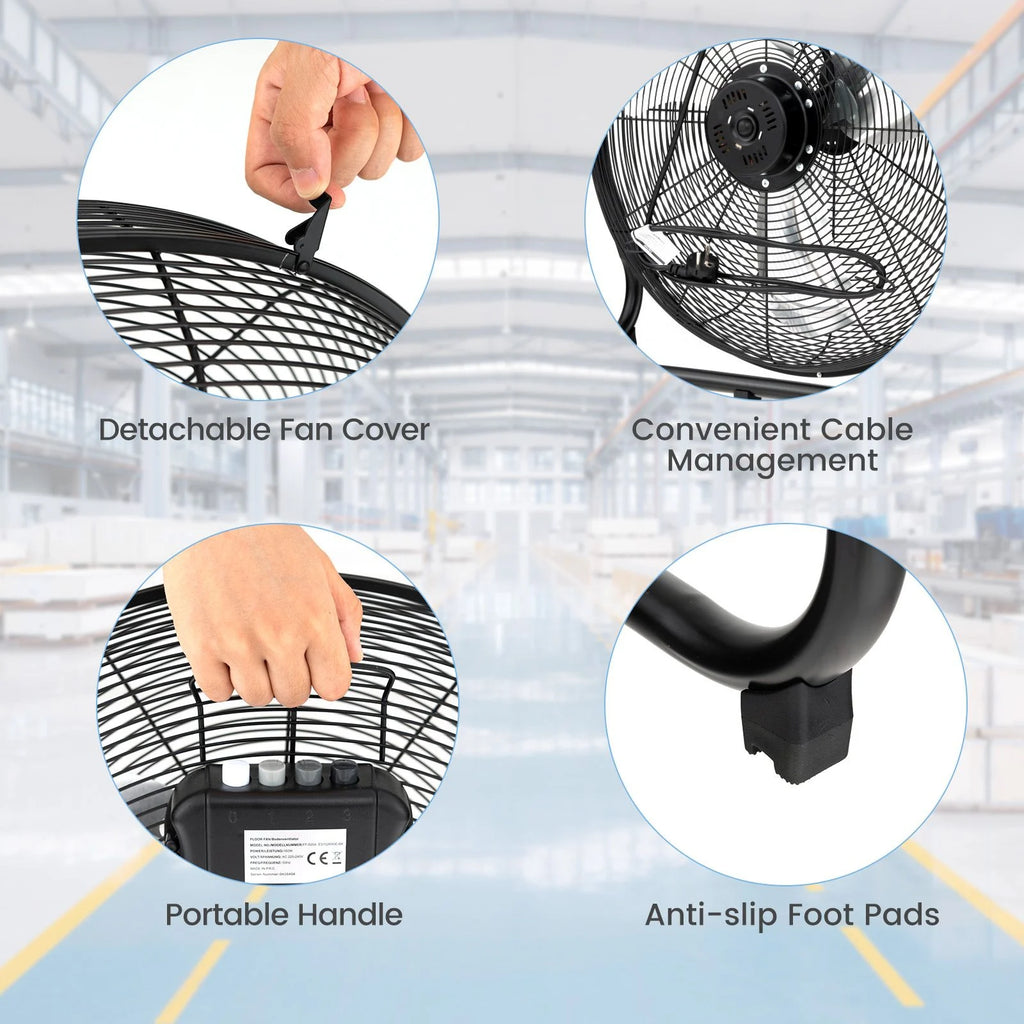 160W High Velocity Floor Fan with 3 Speed and Adjustable Tilting Head