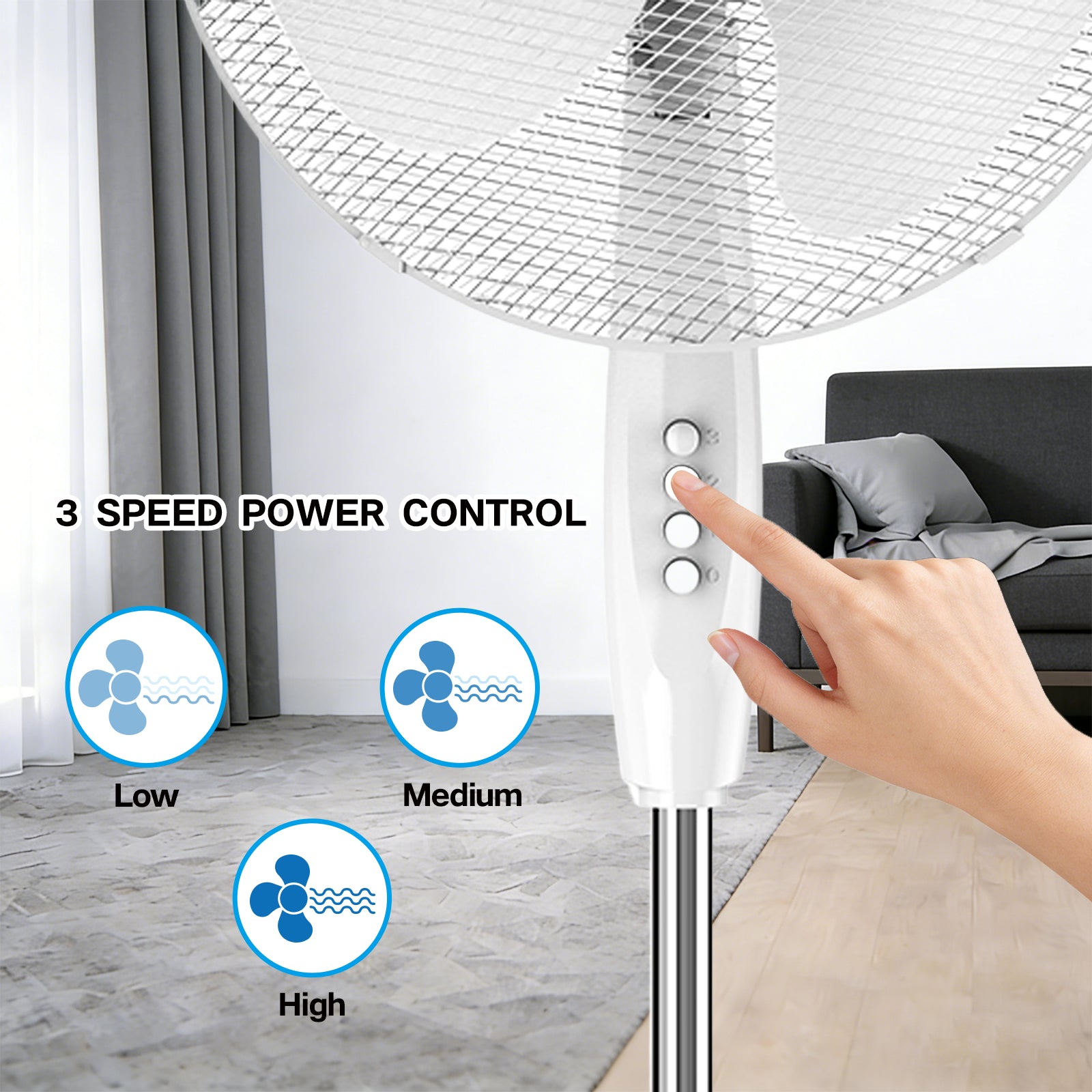 Oscillating Pedestal Fan 16" Portable 3 Speed Cooling Silent Fan Floor Standing