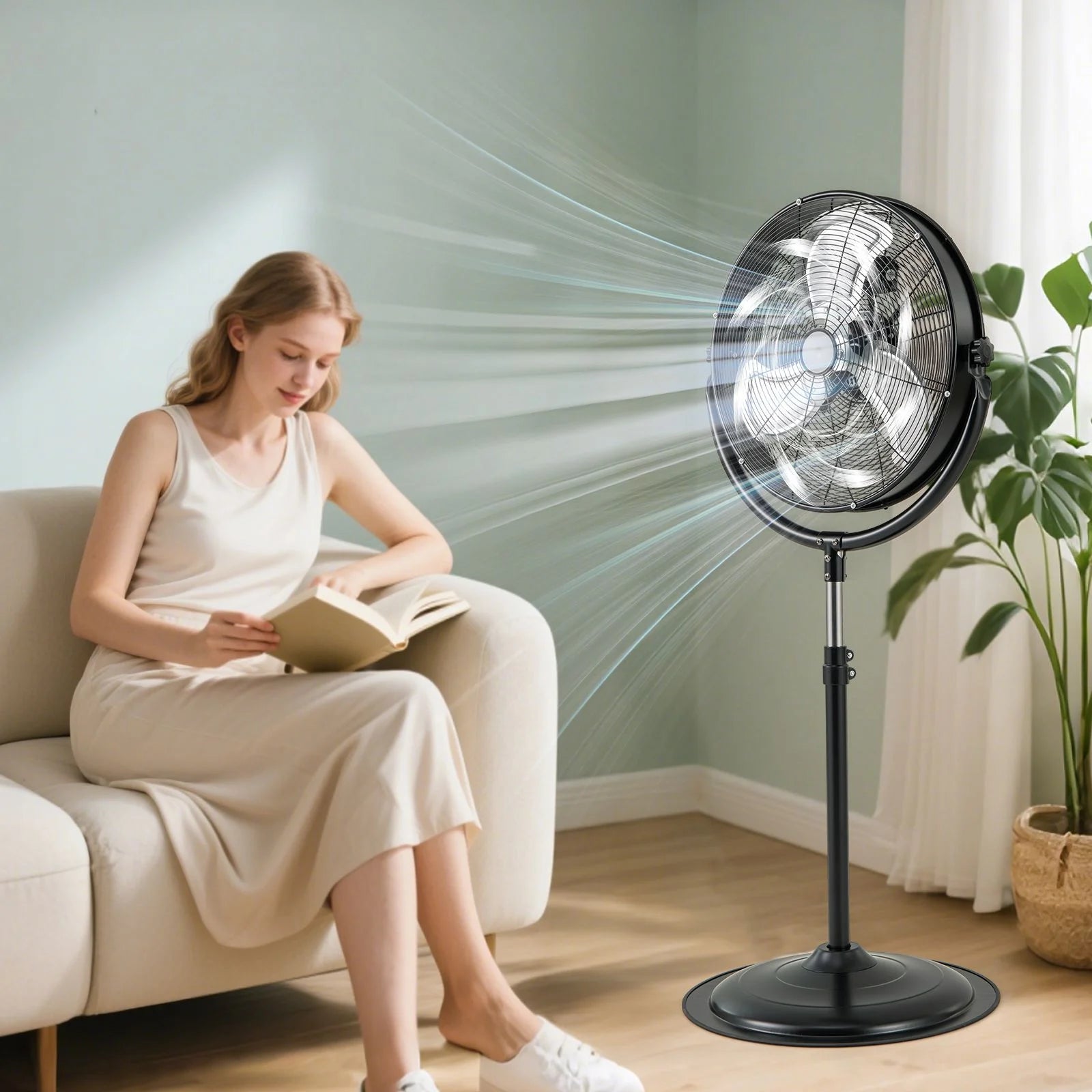 Industrial Standing Fan with 3 Speeds 360° Tilt and Adjustable Height