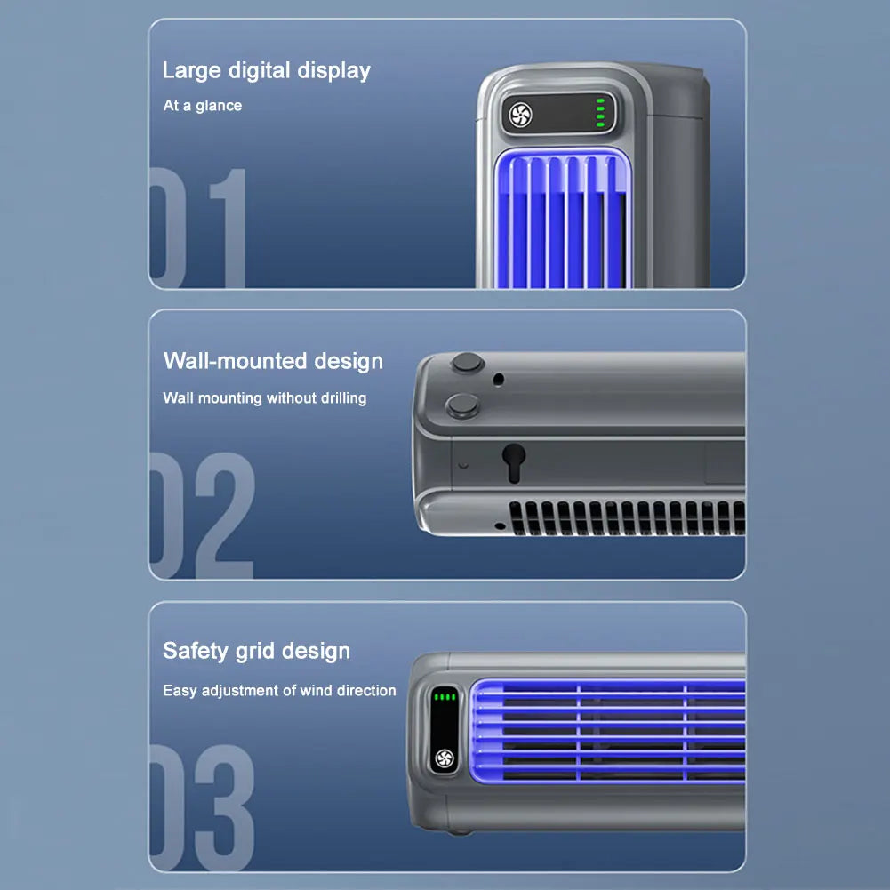 Portable Air Conditioner Fan 2000/1200Mah Quiet Desk Fan Tower Fan Wall Mount Electric Fan 3 Speed Rechargeable for Home Bedroom