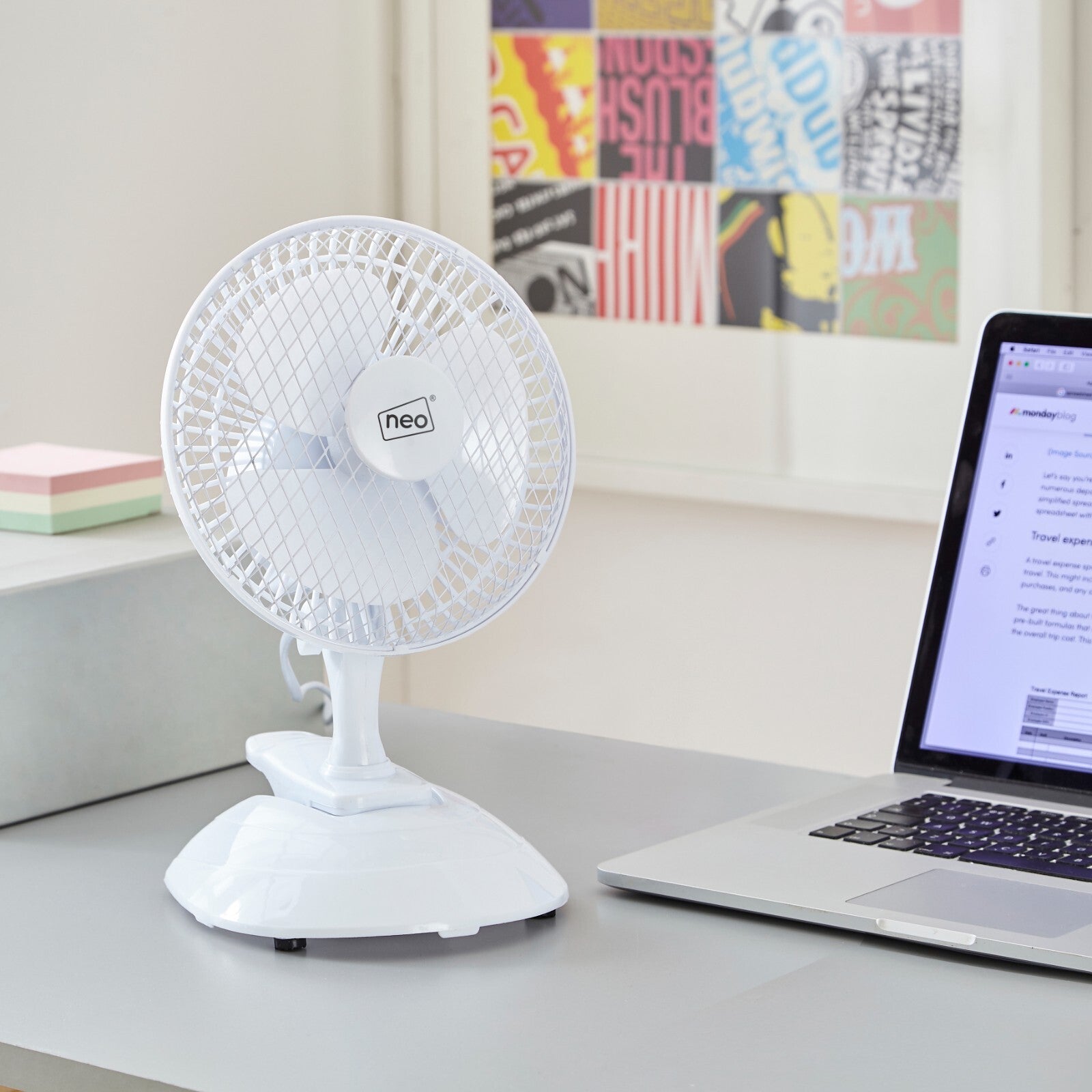 Neo Mini Fan Portable Desktop Clip Base Mount Desk 2 Speed 360 Adjustable Cool