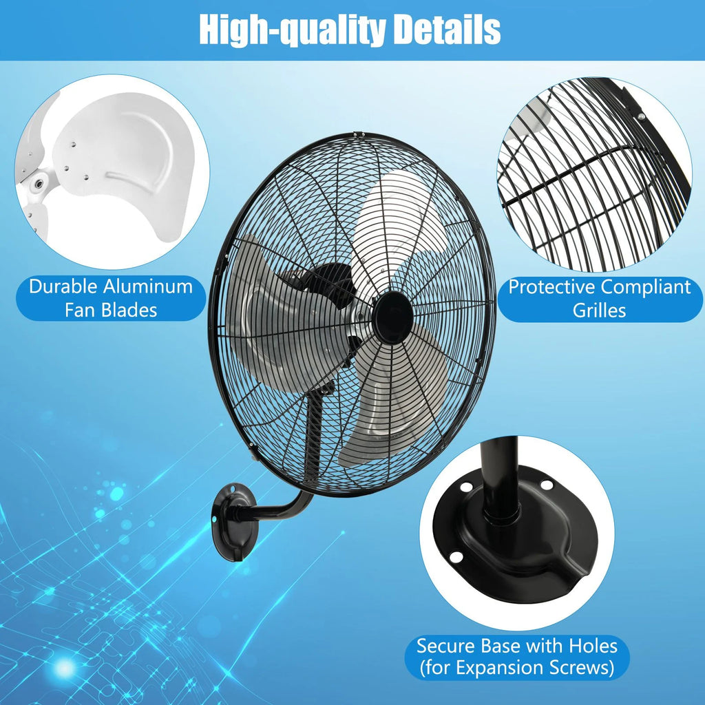 20 Inch Heavy Duty Metal Wall Mount Fan with 3 Fan Speeds