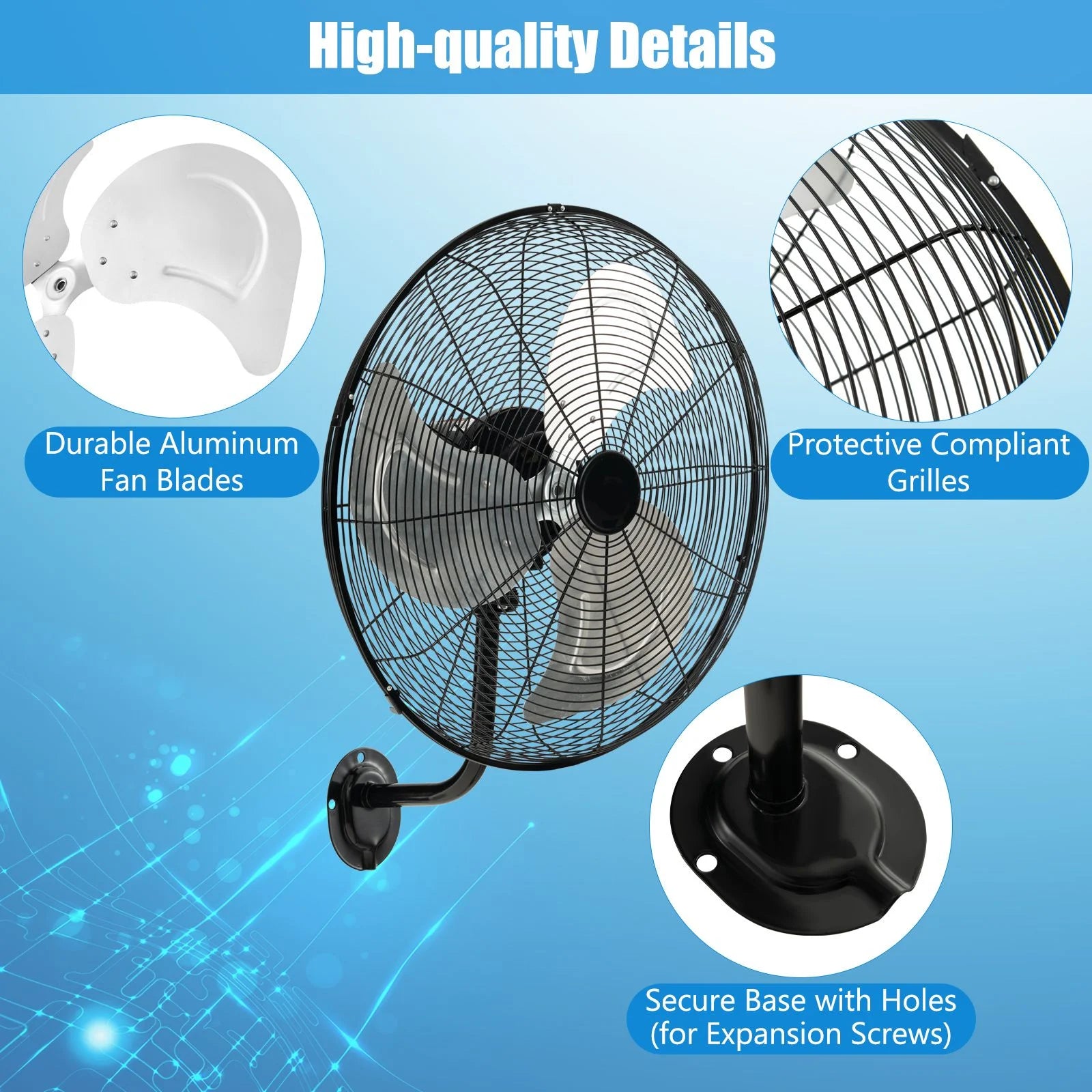 20 Inch Heavy Duty Metal Wall Mount Fan with 3 Fan Speeds