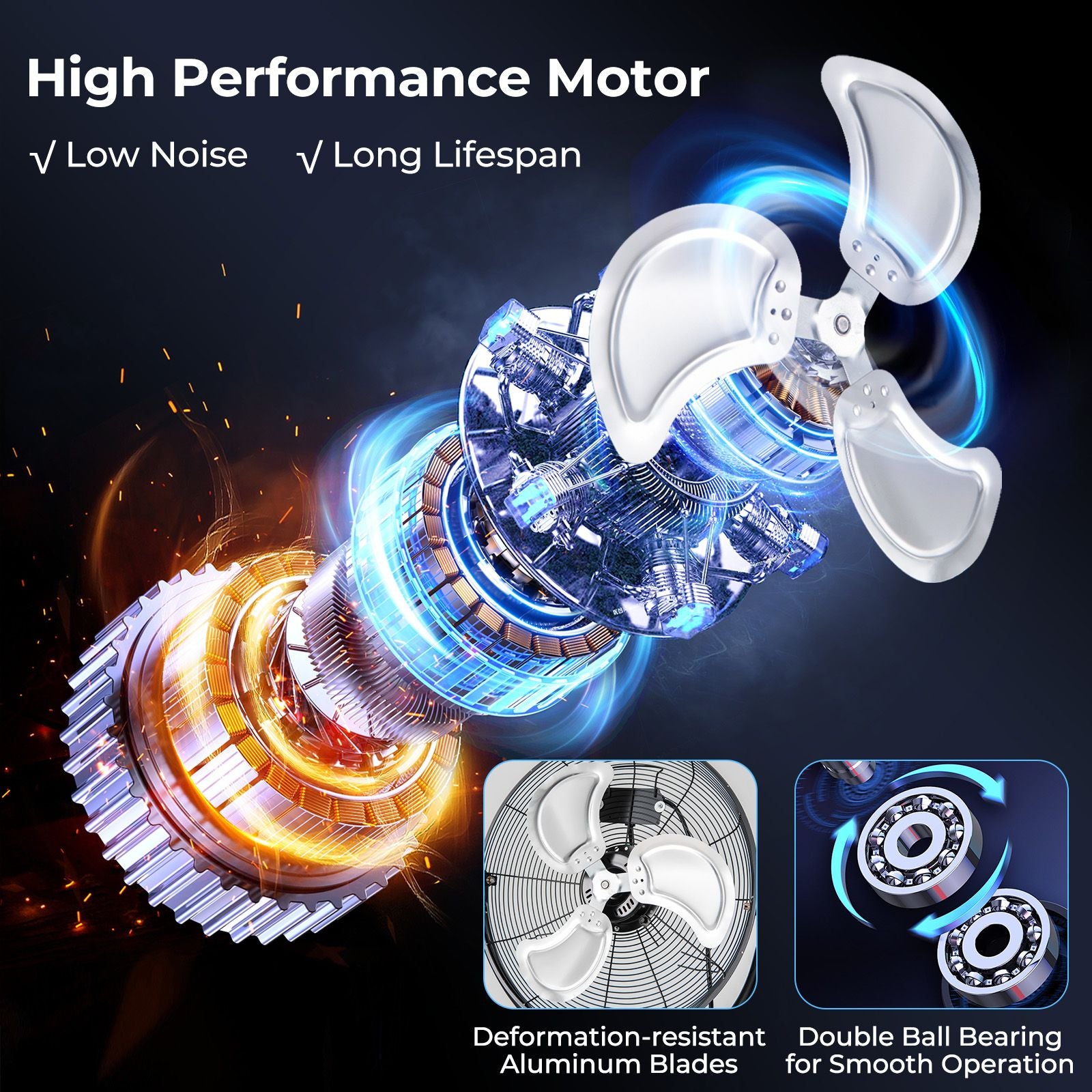 Industrial Standing Fan with 3 Speeds 360° Tilt and Adjustable Height