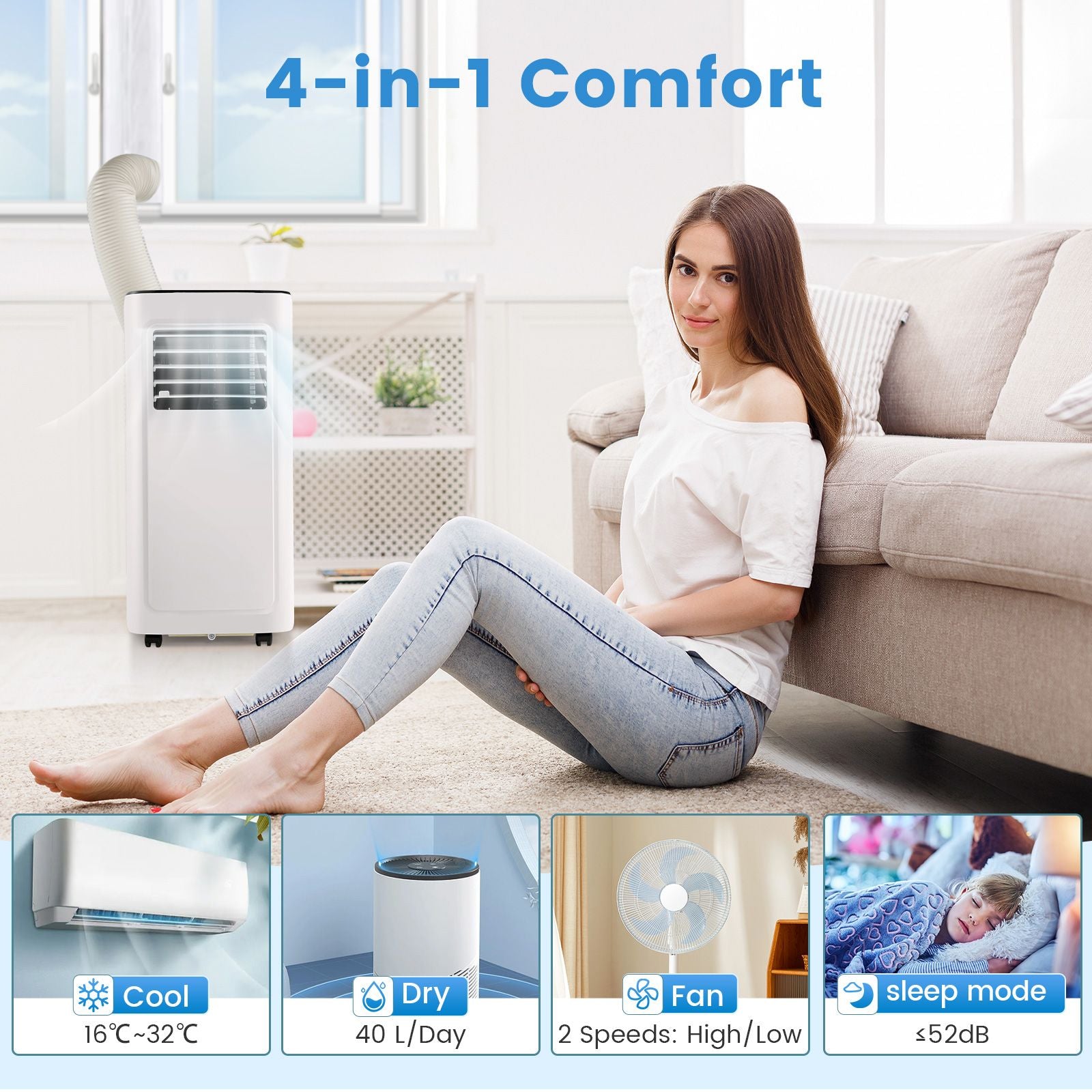 8000 BTU Portable Air Conditioner with Dehumidifier Fan and Sleep Mode