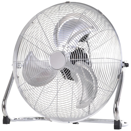 20" Chrome Metal Floor Fan with Tilting, High Velocity, 3 Speed, Portable Gym Fan for Home Office