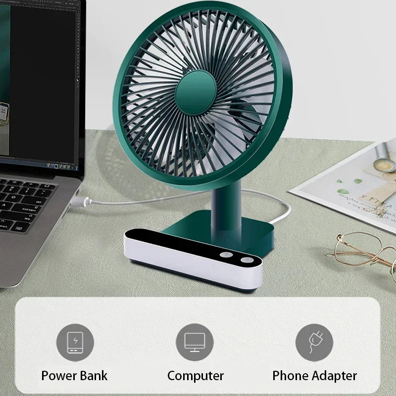 USB Rechargeable Oscillating Desk Fan 4 Speed Settings 5000Mah Mini Table Cooling Fan Adjustable Head Home Office Personal Fan
