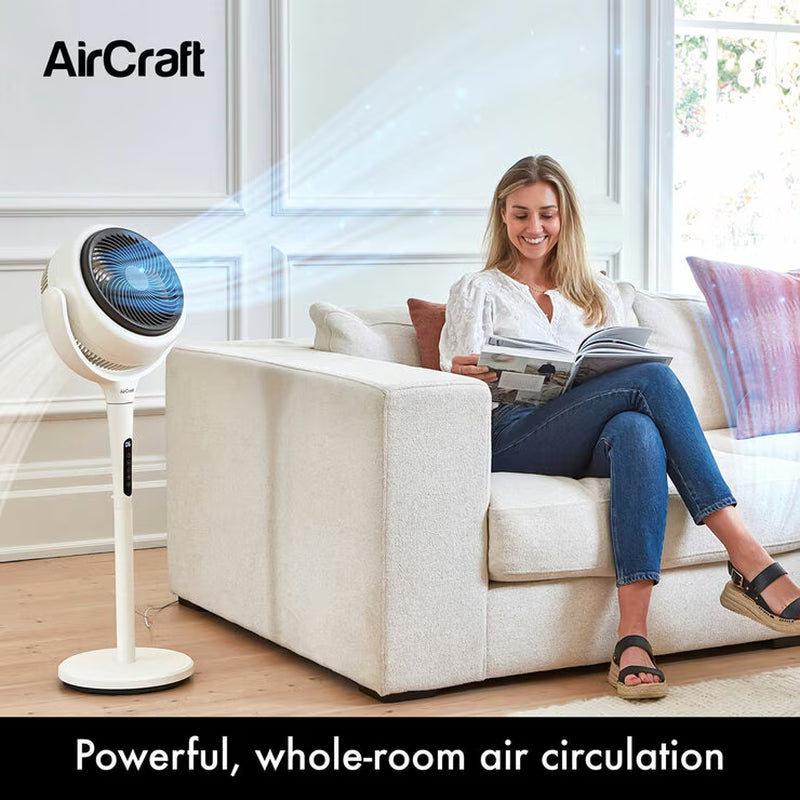 LUME Ultra Quiet 2 in 1 Air Circulator Fan with Remote & LED Backlight in Stone White