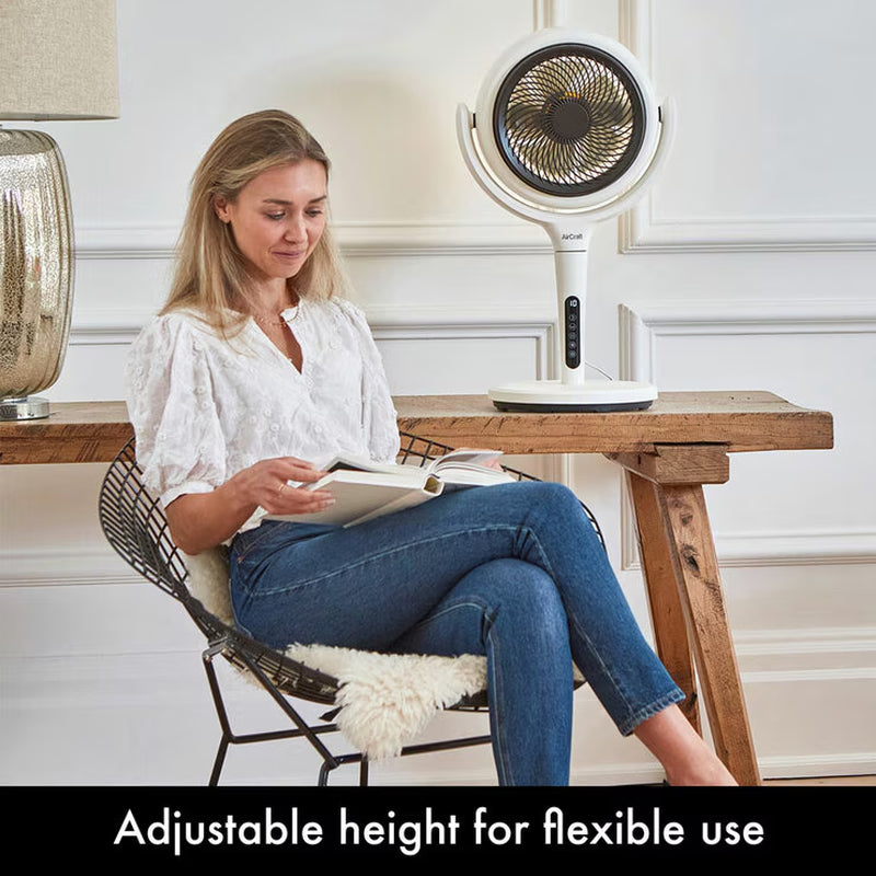 LUME Ultra Quiet 2 in 1 Air Circulator Fan with Remote & LED Backlight in Stone White
