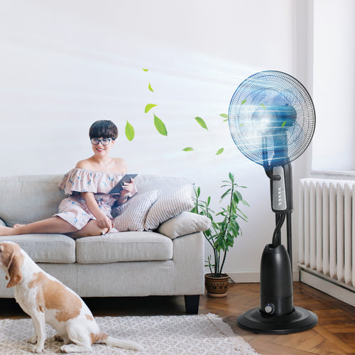 18 Pedestal Fan with Water Mist Spray, Standing Fan, Humidifying Misting Fan with 3 Speeds, 2.8L Water Tank, Black
