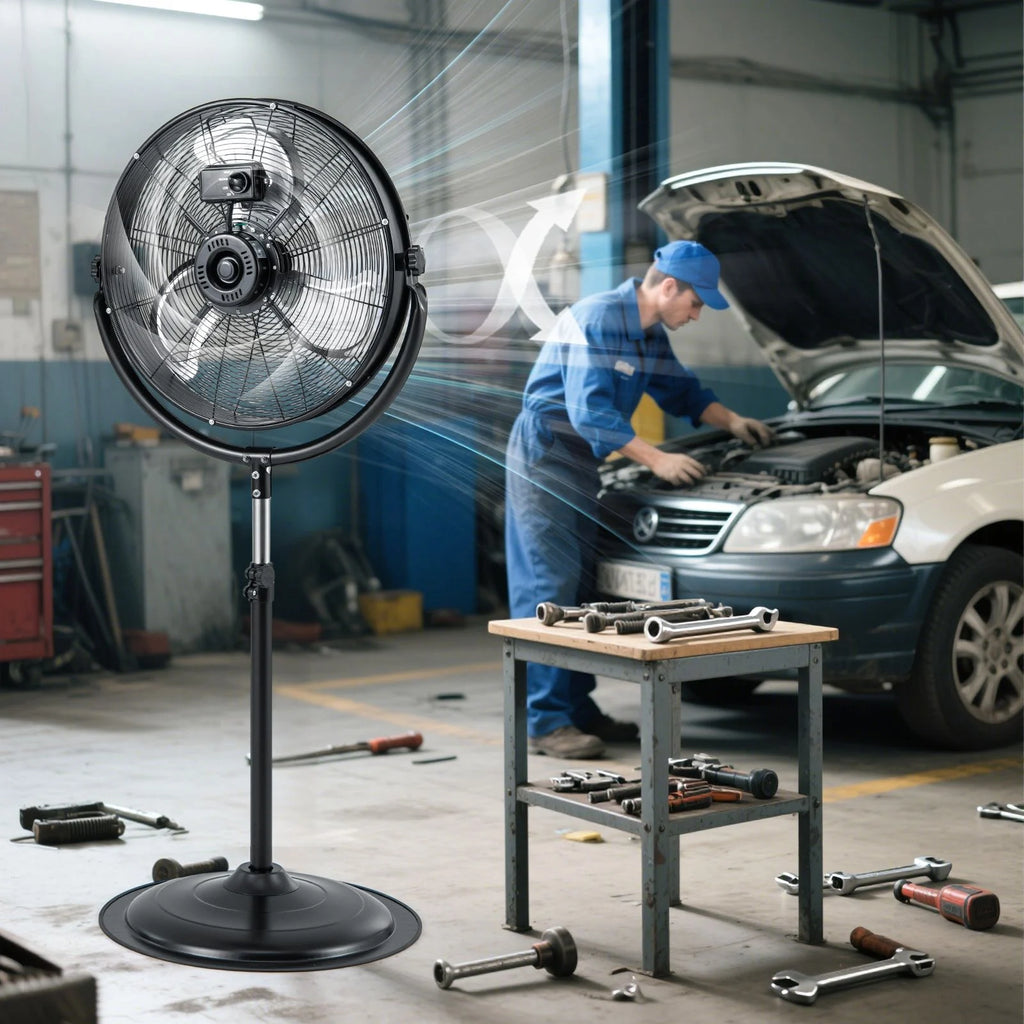 Industrial Standing Fan with 3 Speeds 360° Tilt and Adjustable Height