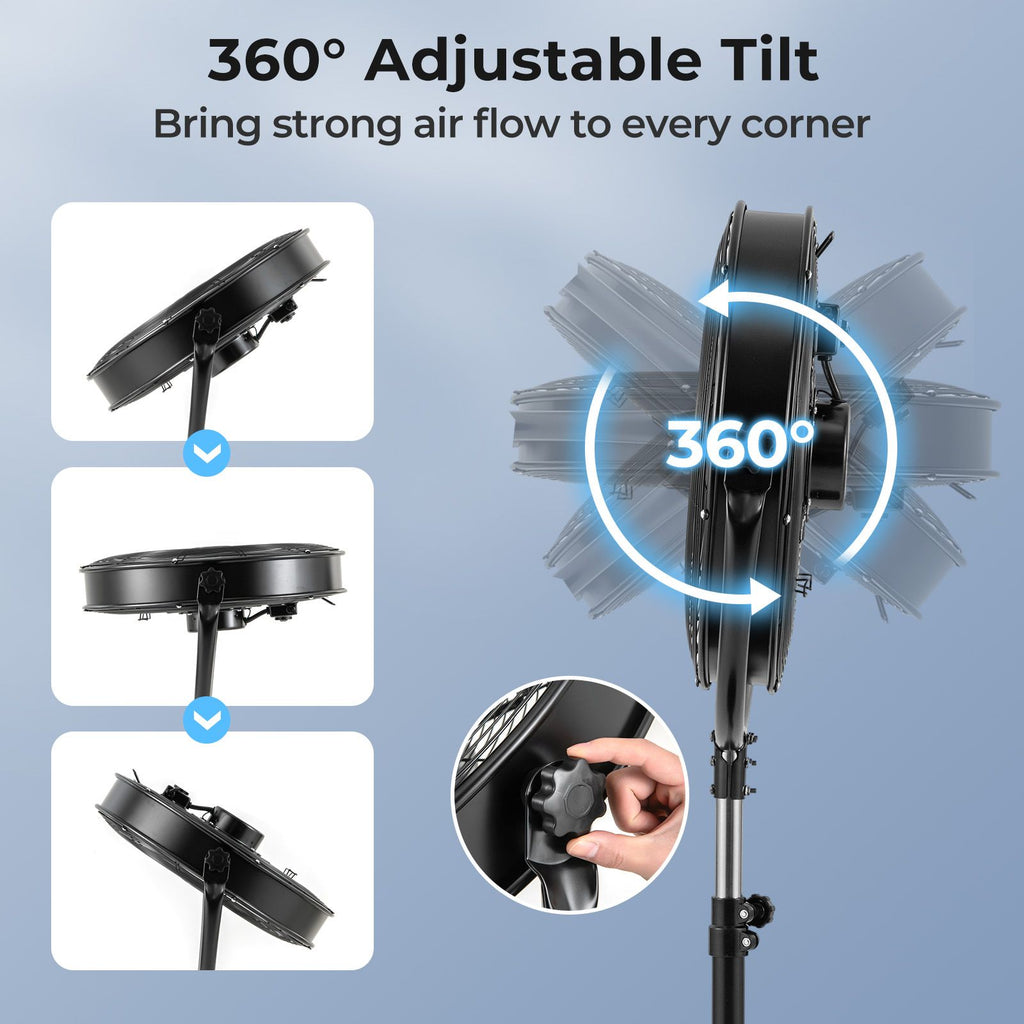 Industrial Standing Fan with 3 Speeds 360° Tilt and Adjustable Height