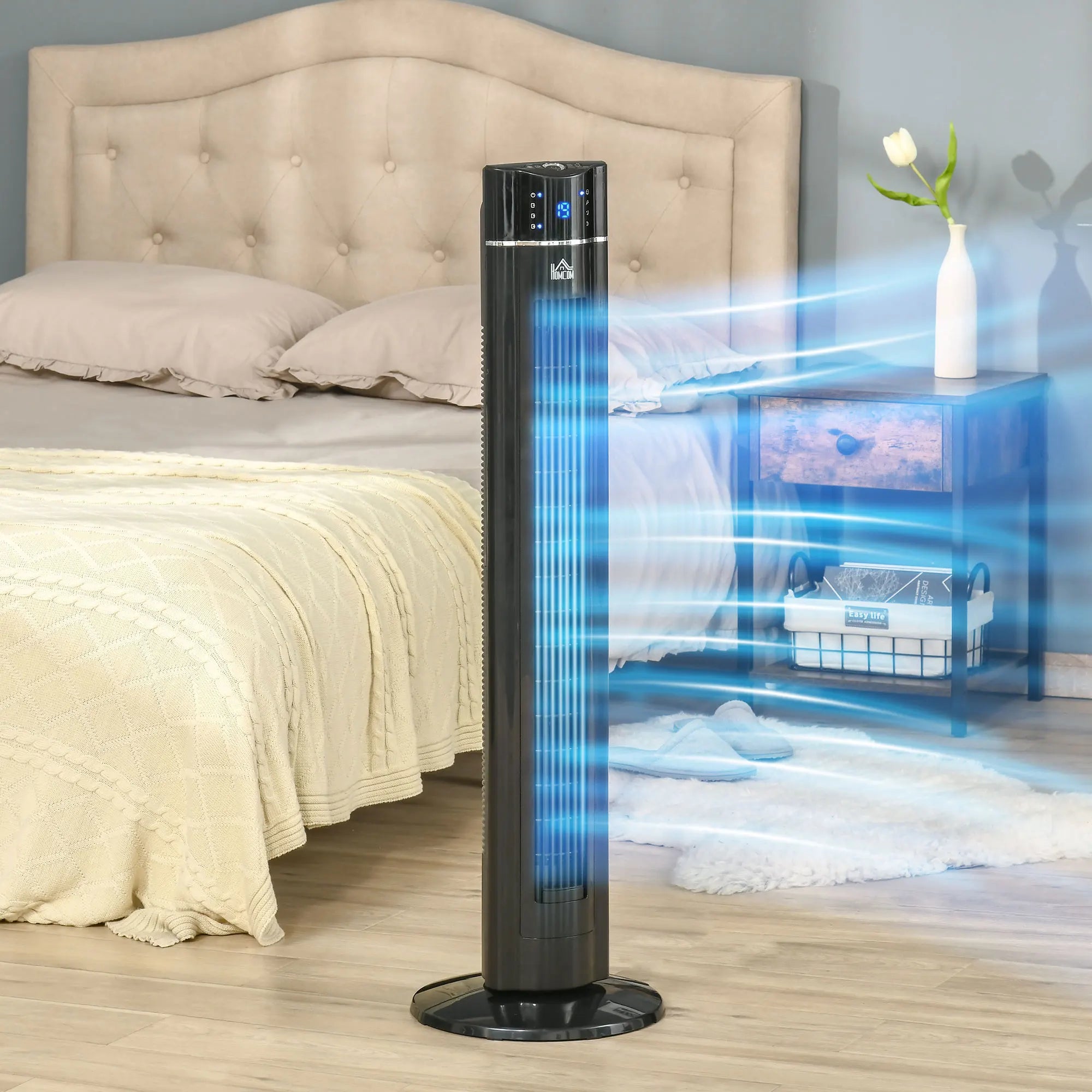 Tower Fan Anion Cooling Bedroom W/ Oscillating, Remote Controller, Black