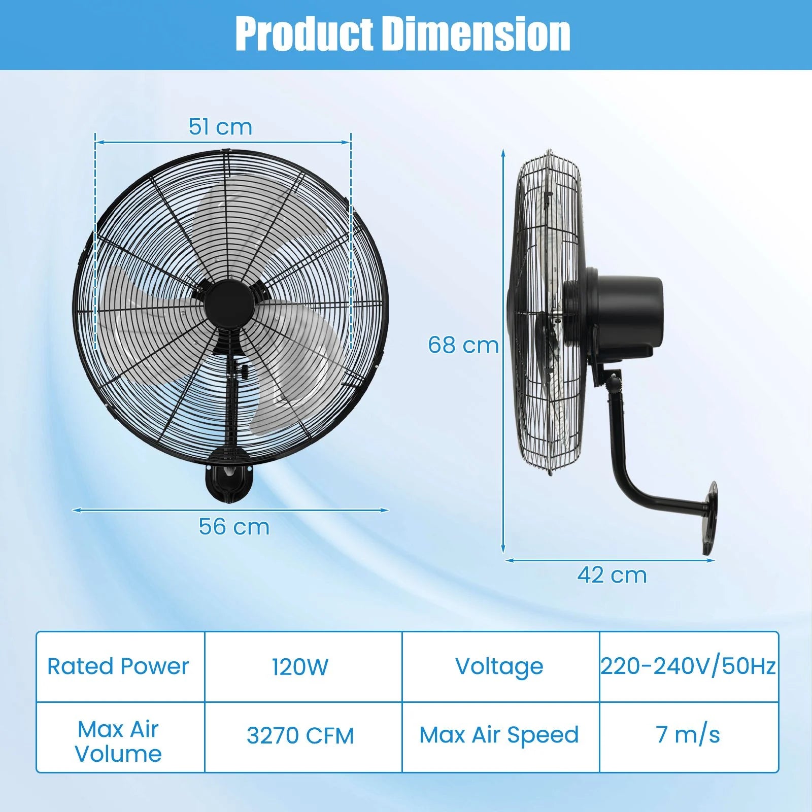 20 Inch Heavy Duty Metal Wall Mount Fan with 3 Fan Speeds