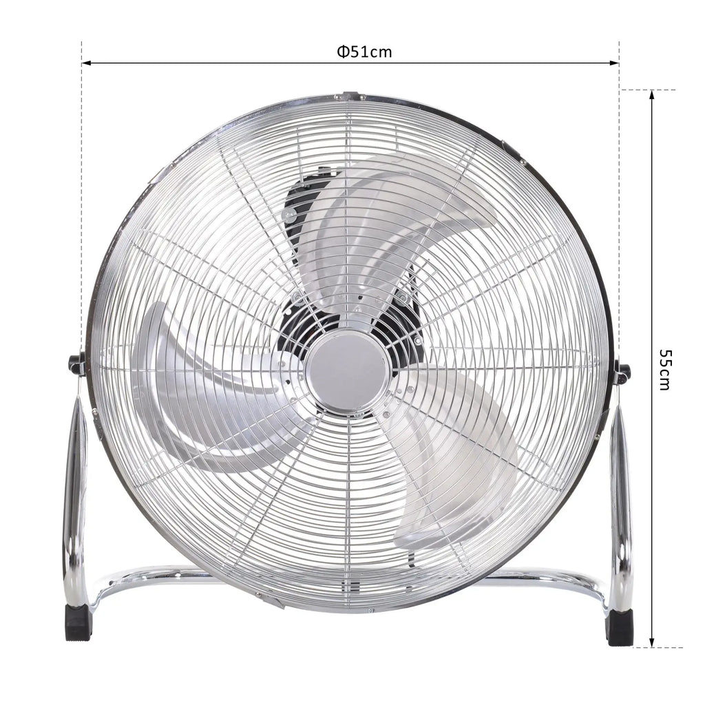 20" Chrome Metal Floor Fan with Tilting, High Velocity, 3 Speed, Portable Gym Fan for Home Office