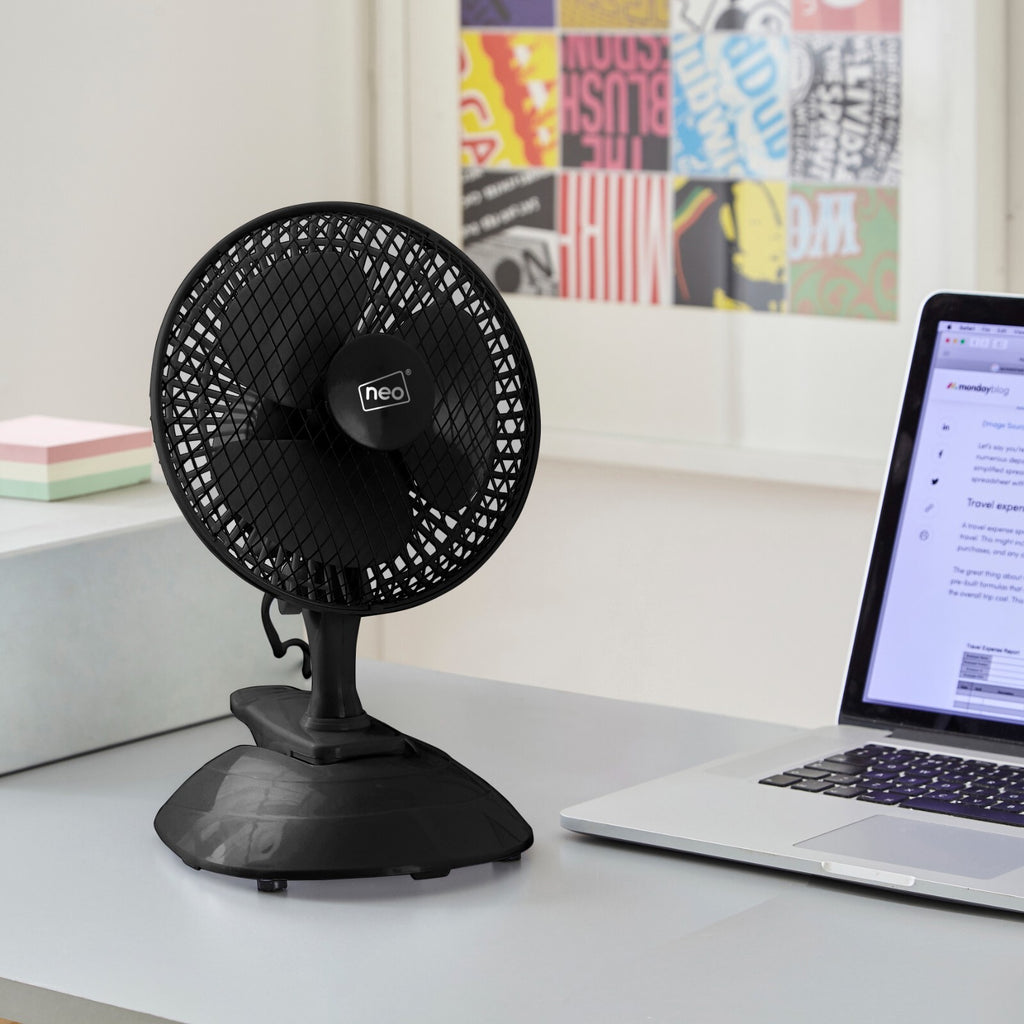 Neo Mini Fan Portable Desktop Clip Base Mount Desk 2 Speed 360 Adjustable Cool