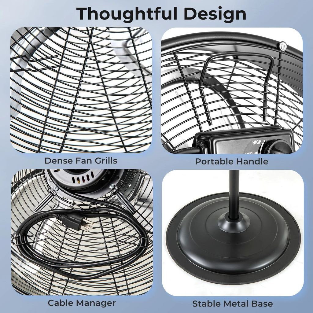 Industrial Standing Fan with 3 Speeds 360° Tilt and Adjustable Height