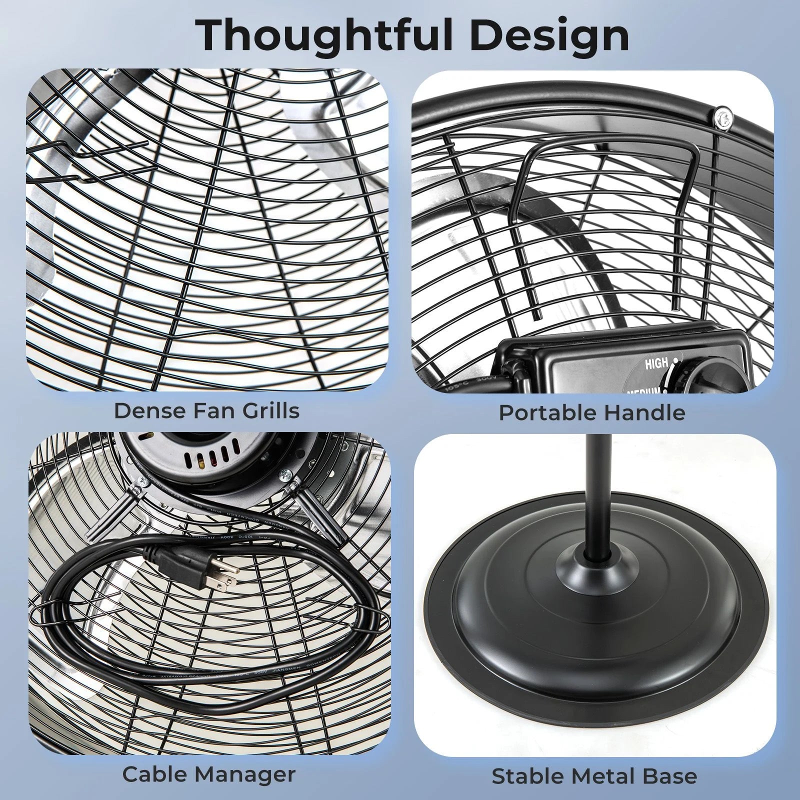 Industrial Standing Fan with 3 Speeds 360° Tilt and Adjustable Height