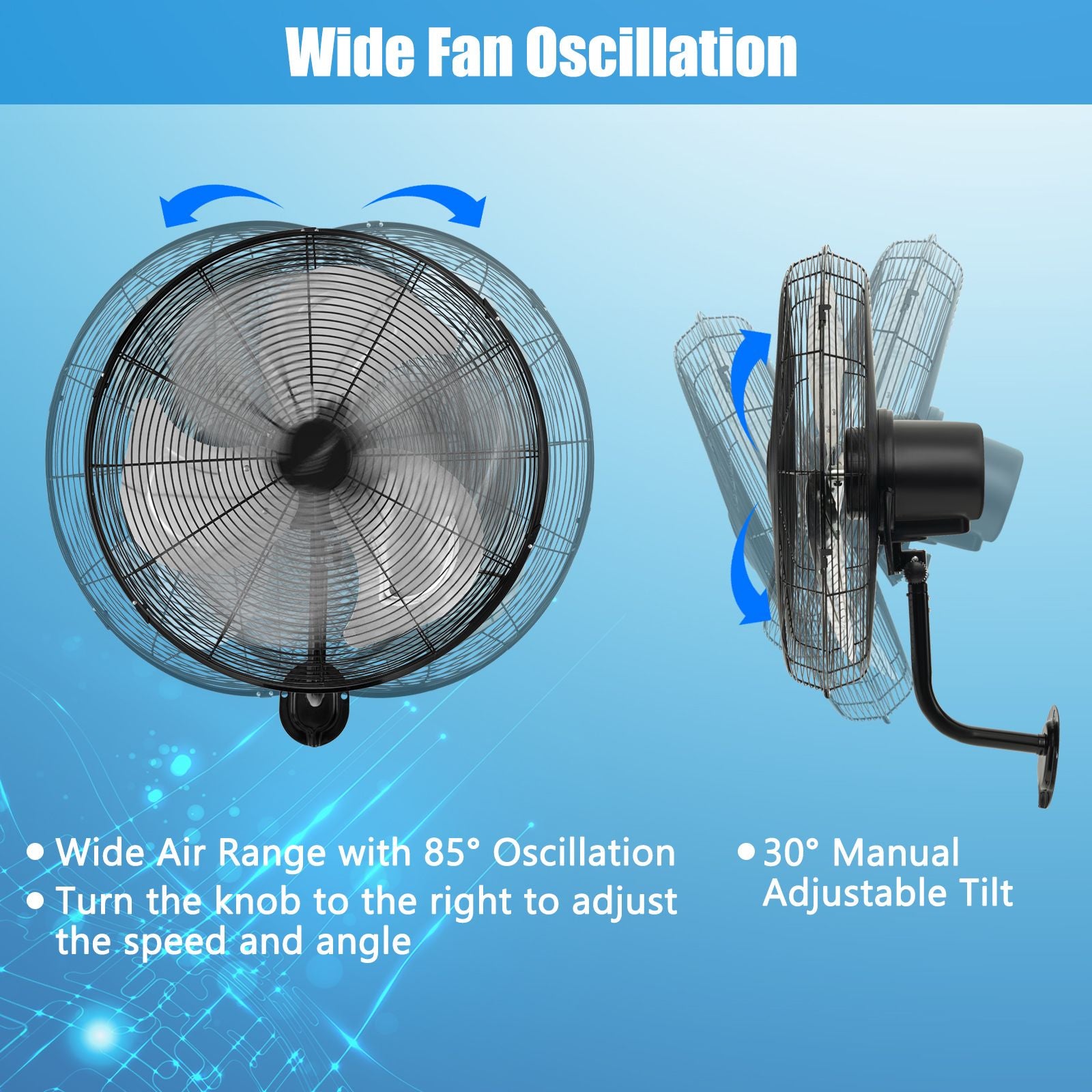 20 Inch Heavy Duty Metal Wall Mount Fan with 3 Fan Speeds
