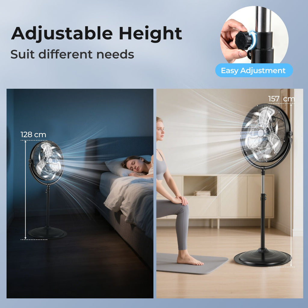 Industrial Standing Fan with 3 Speeds 360° Tilt and Adjustable Height