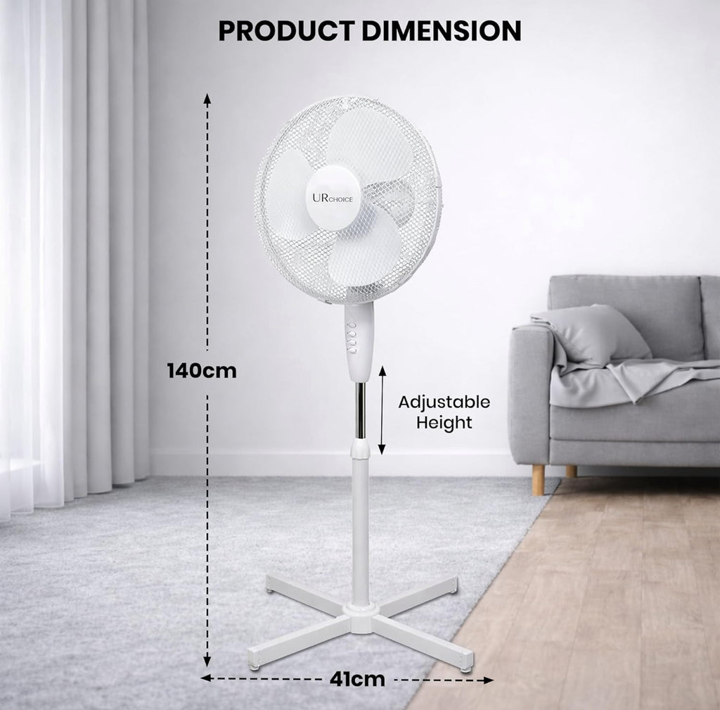 Oscillating Pedestal Fan 16" Portable 3 Speed Cooling Silent Fan Floor Standing