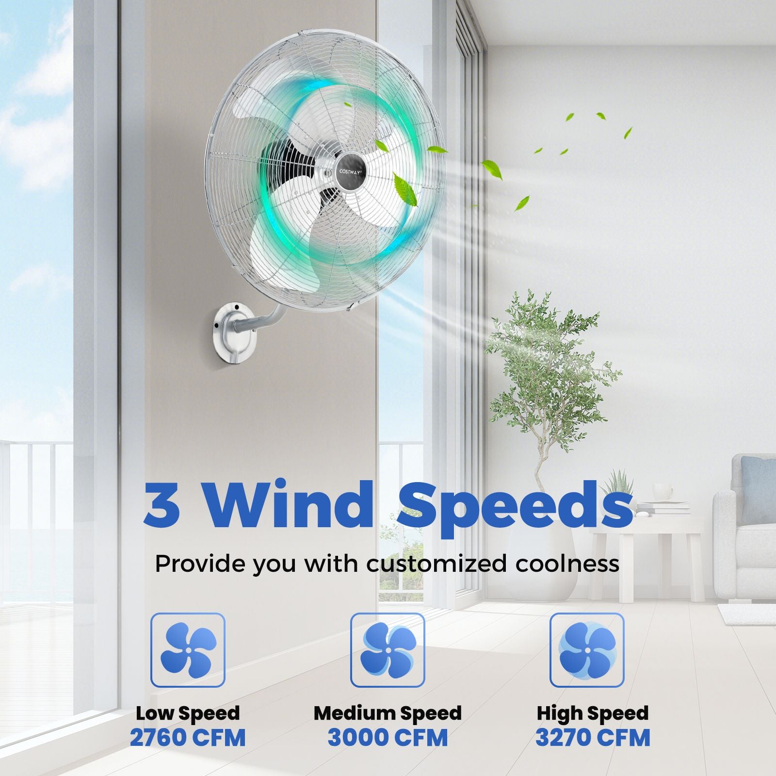20 Inch Heavy Duty Metal Wall Mount Fan with 3 Fan Speeds
